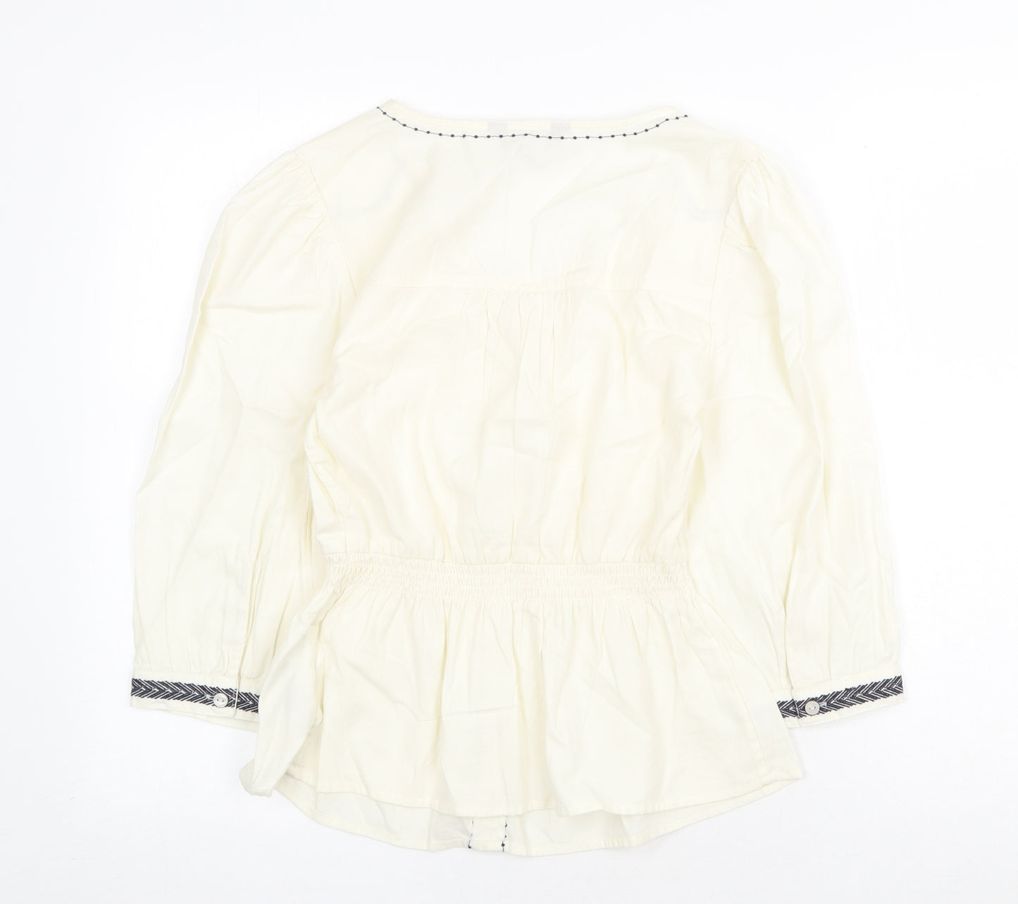 Marks and Spencer Womens Ivory 100% Cotton Basic Blouse Size 8 V-Neck