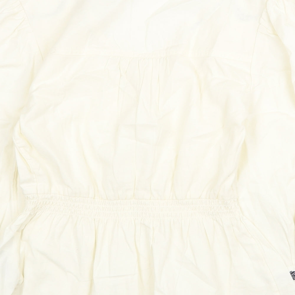 Marks and Spencer Womens Ivory 100% Cotton Basic Blouse Size 8 V-Neck