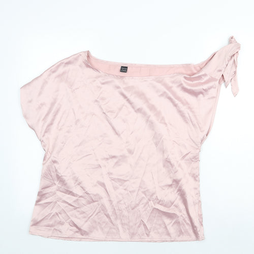 SheIn Womens Pink Polyester Basic T-Shirt Size L Round Neck