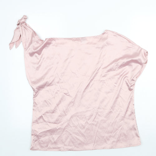 SheIn Womens Pink Polyester Basic T-Shirt Size L Round Neck