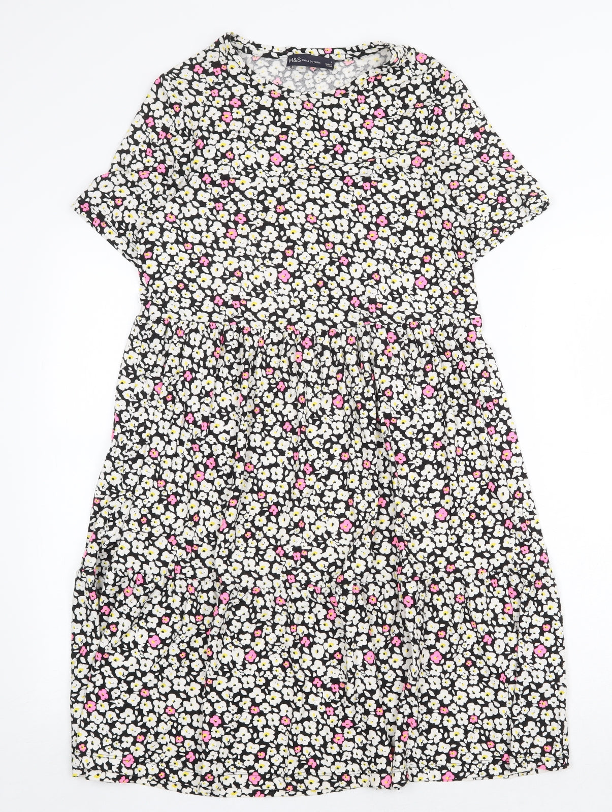 Marks and Spencer Womens Black Floral Viscose Trapeze & Swing Size 8 Round Neck Pullover