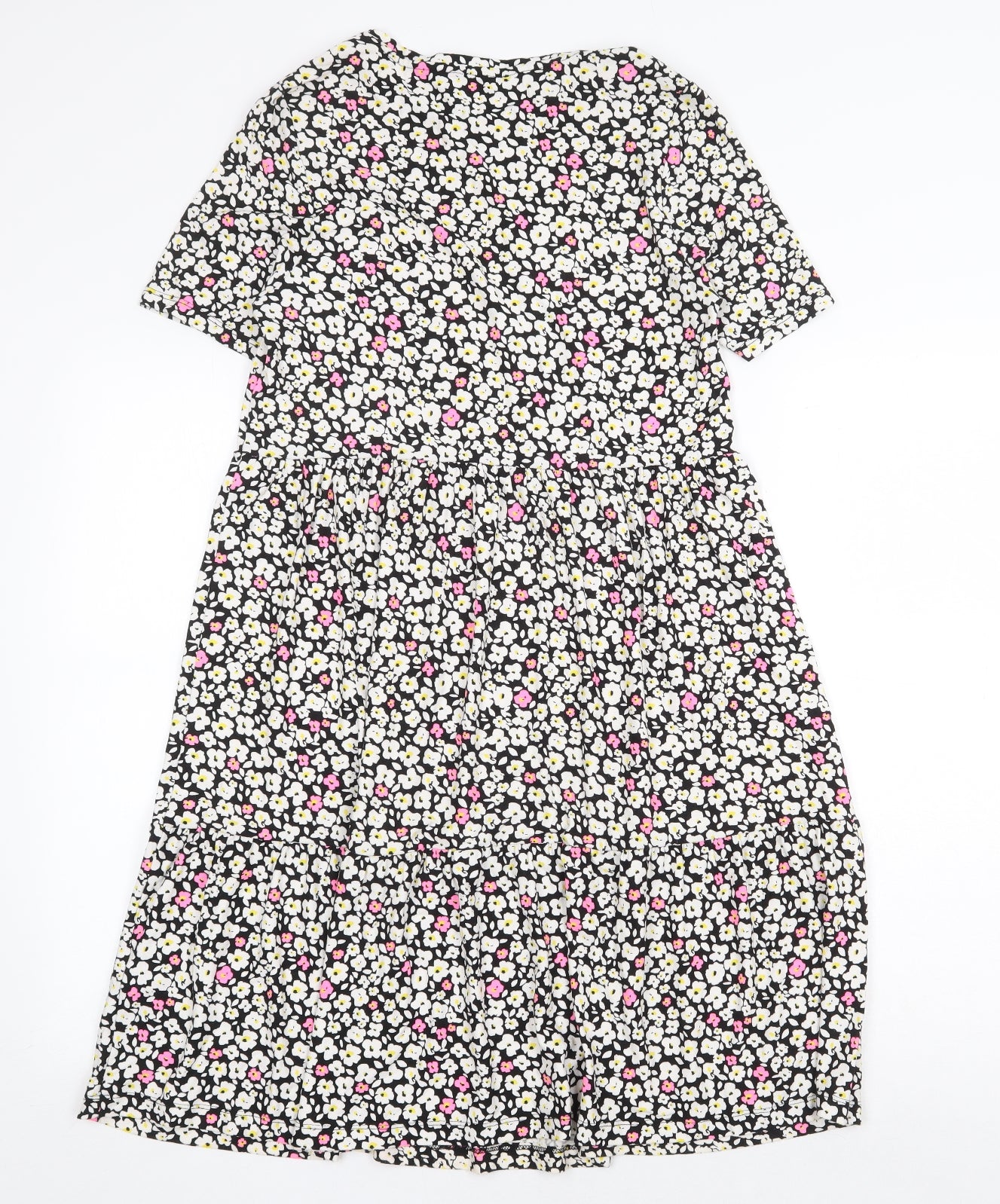 Marks and Spencer Womens Black Floral Viscose Trapeze & Swing Size 8 Round Neck Pullover