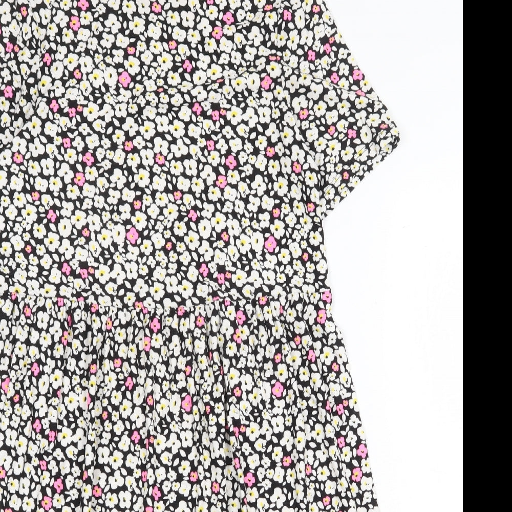 Marks and Spencer Womens Black Floral Viscose Trapeze & Swing Size 8 Round Neck Pullover