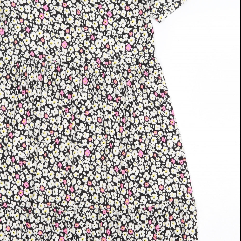 Marks and Spencer Womens Black Floral Viscose Trapeze & Swing Size 8 Round Neck Pullover