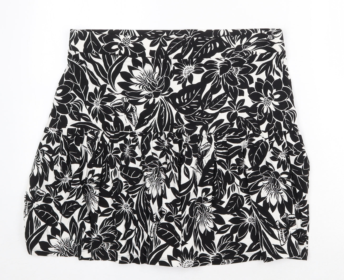 TU Womens Black Floral Viscose Skater Skirt Size 16