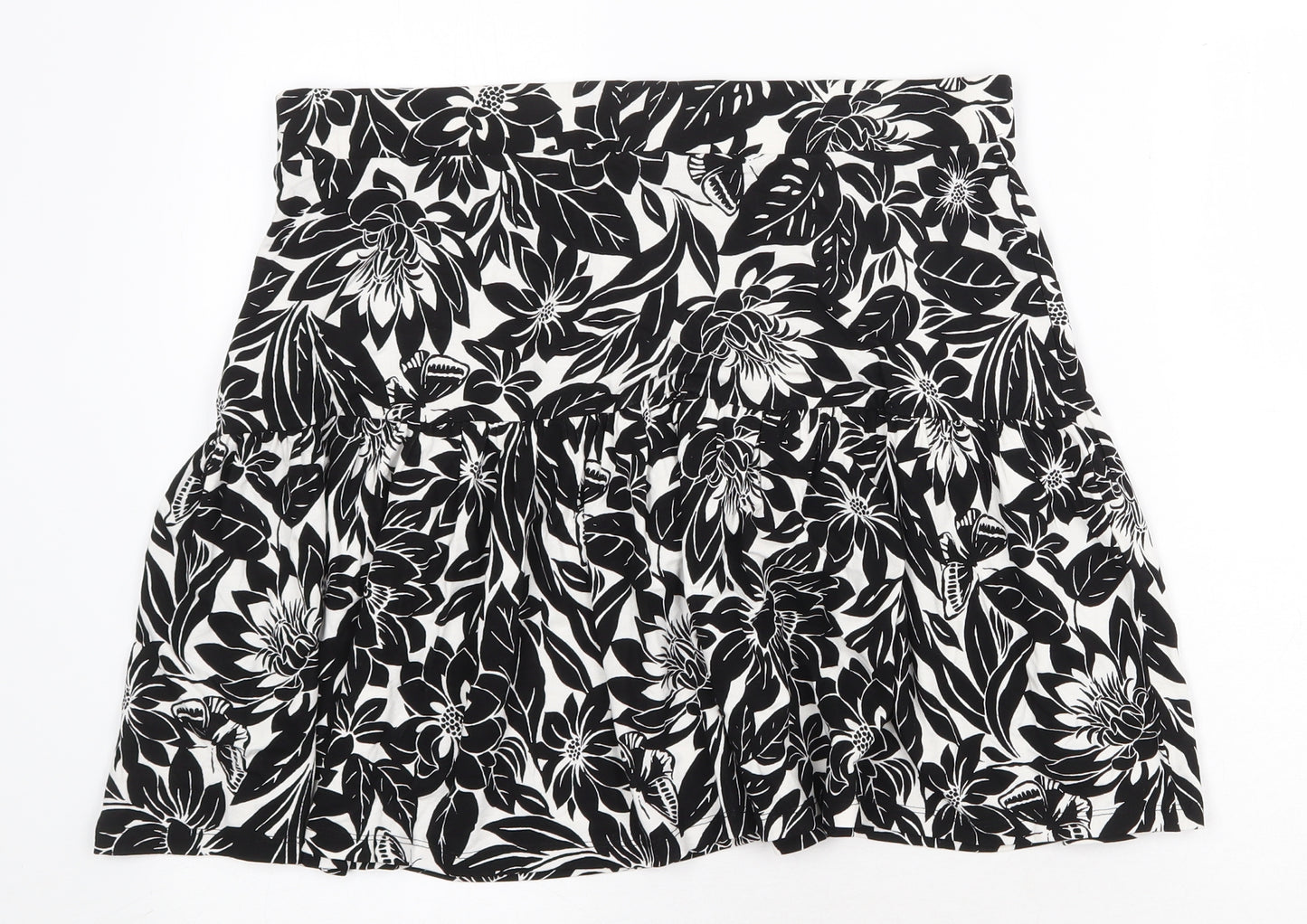 TU Womens Black Floral Viscose Skater Skirt Size 16