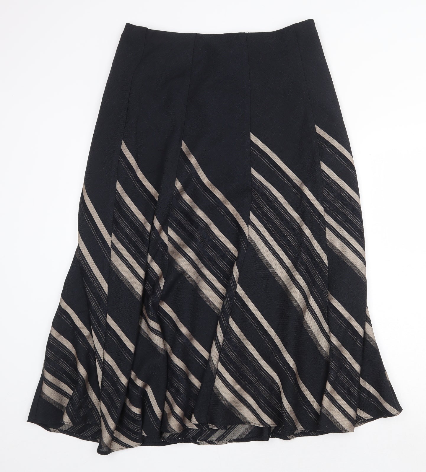 Marks and Spencer Womens Black Striped Polyester Swing Skirt Size 14