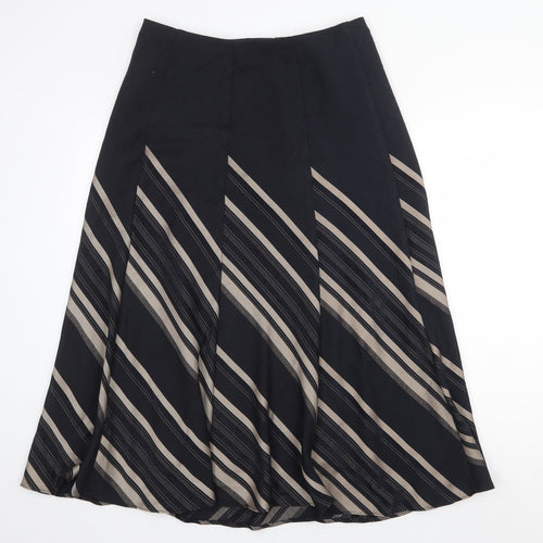 Marks and Spencer Womens Black Striped Polyester Swing Skirt Size 14