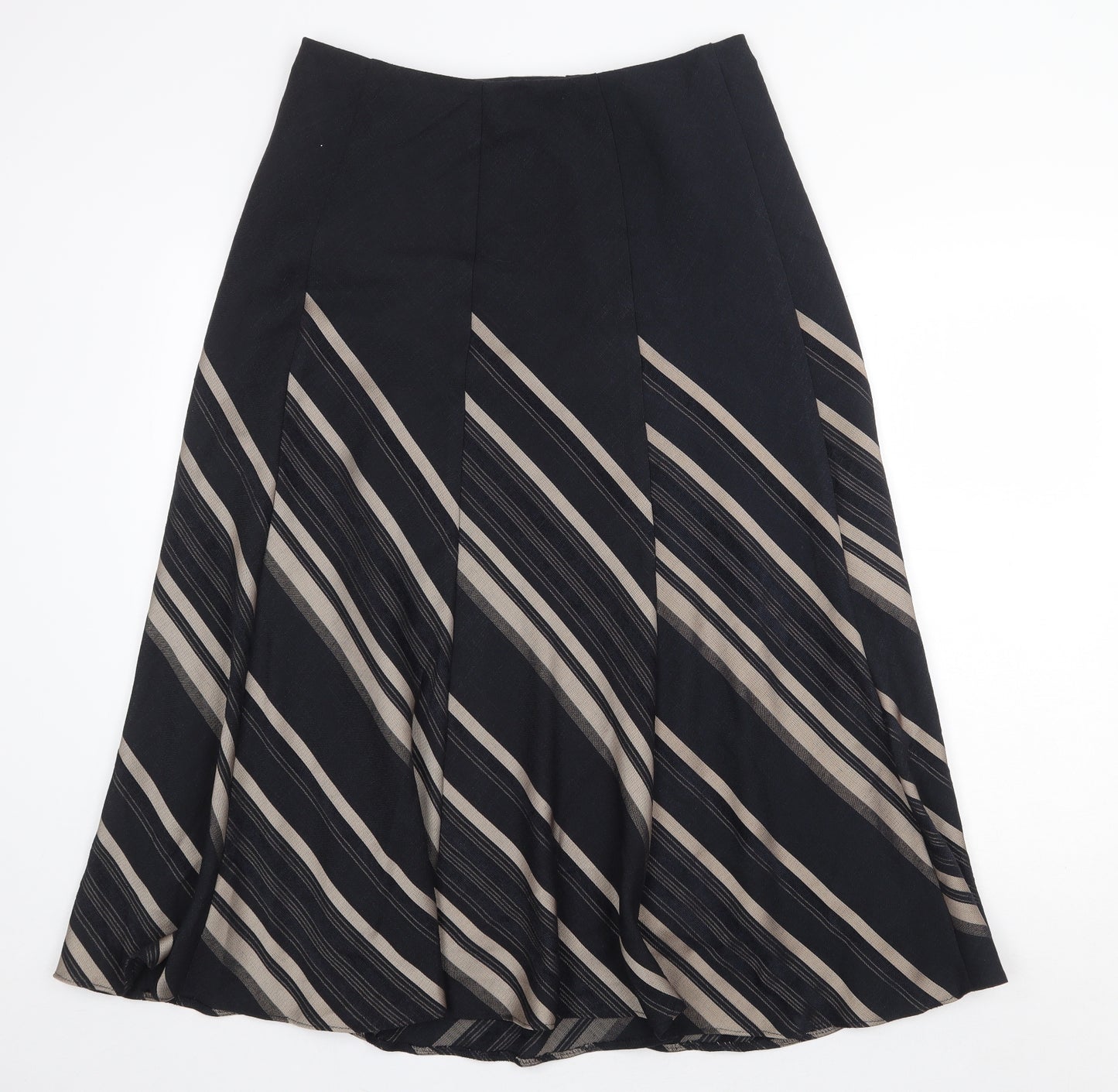 Marks and Spencer Womens Black Striped Polyester Swing Skirt Size 14