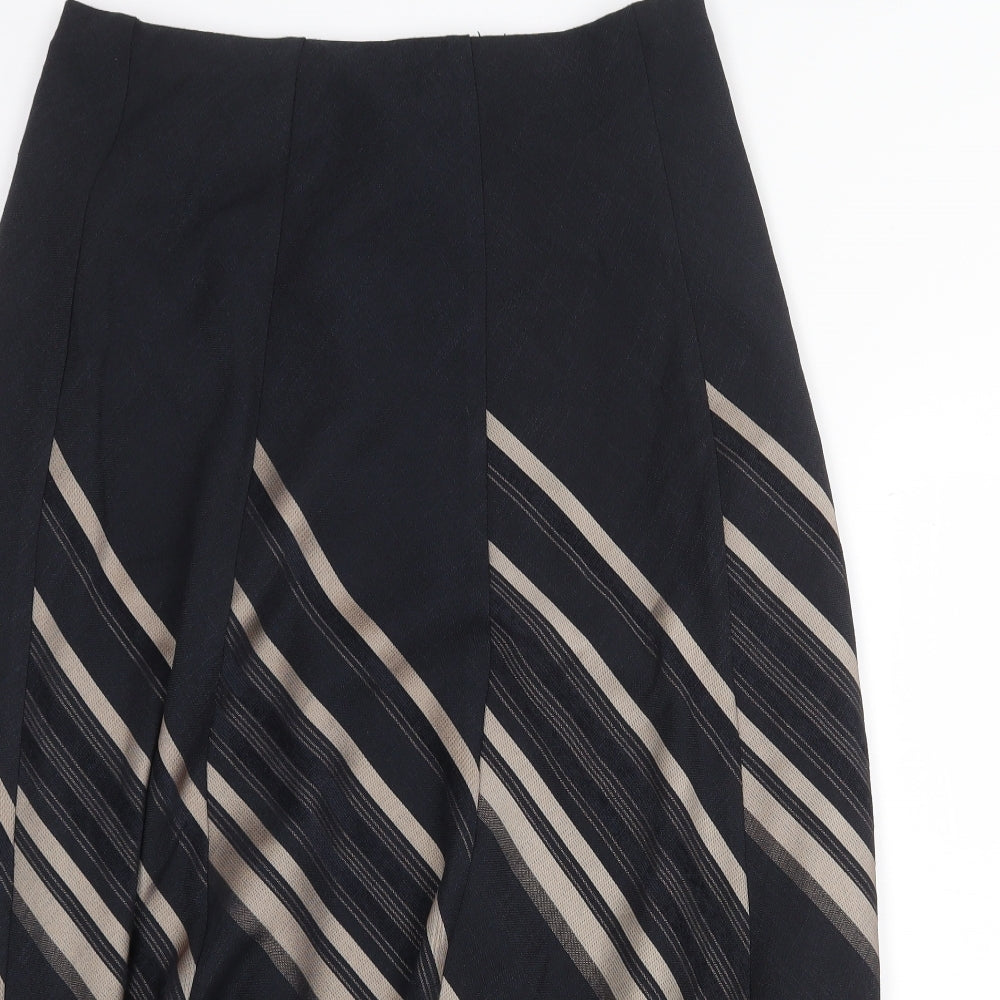 Marks and Spencer Womens Black Striped Polyester Swing Skirt Size 14