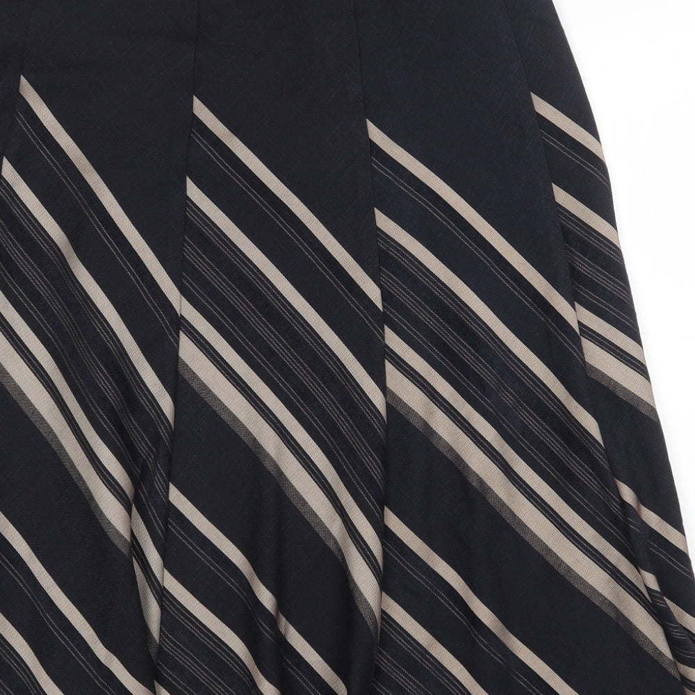 Marks and Spencer Womens Black Striped Polyester Swing Skirt Size 14
