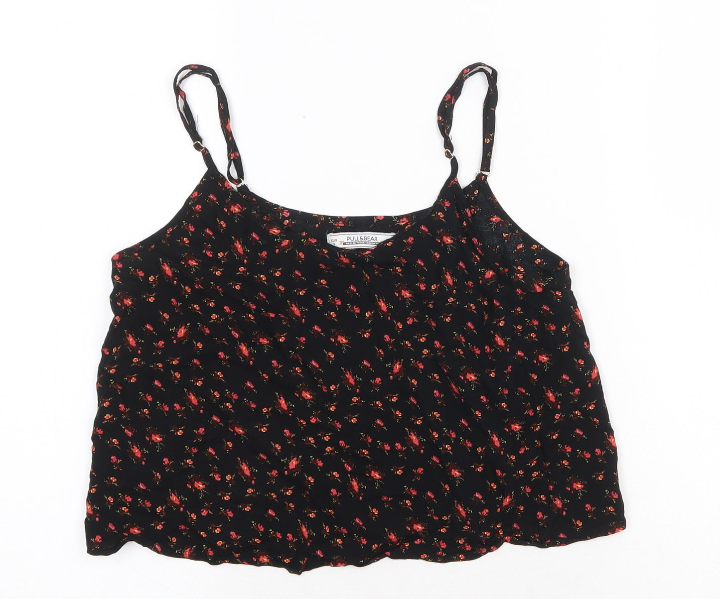 Pull&Bear Womens Black Floral Polyester Camisole Tank Size S V-Neck