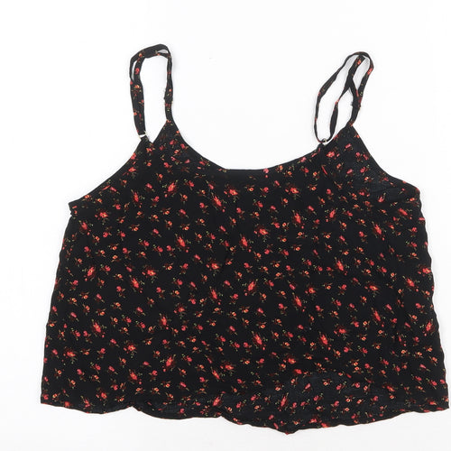 Pull&Bear Womens Black Floral Polyester Camisole Tank Size S V-Neck