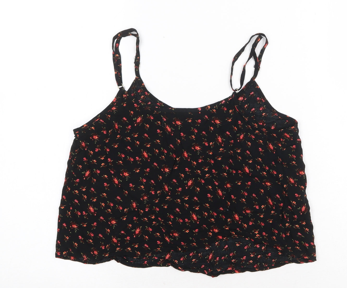 Pull&Bear Womens Black Floral Polyester Camisole Tank Size S V-Neck