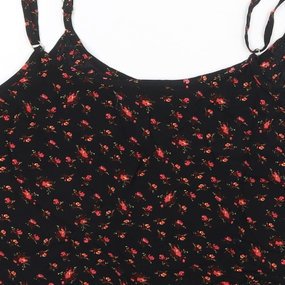 Pull&Bear Womens Black Floral Polyester Camisole Tank Size S V-Neck