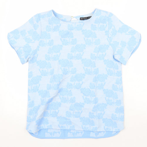 Zanzara Womens Blue Floral Cotton Basic T-Shirt Size XS Round Neck