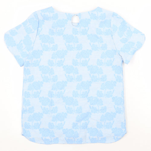 Zanzara Womens Blue Floral Cotton Basic T-Shirt Size XS Round Neck