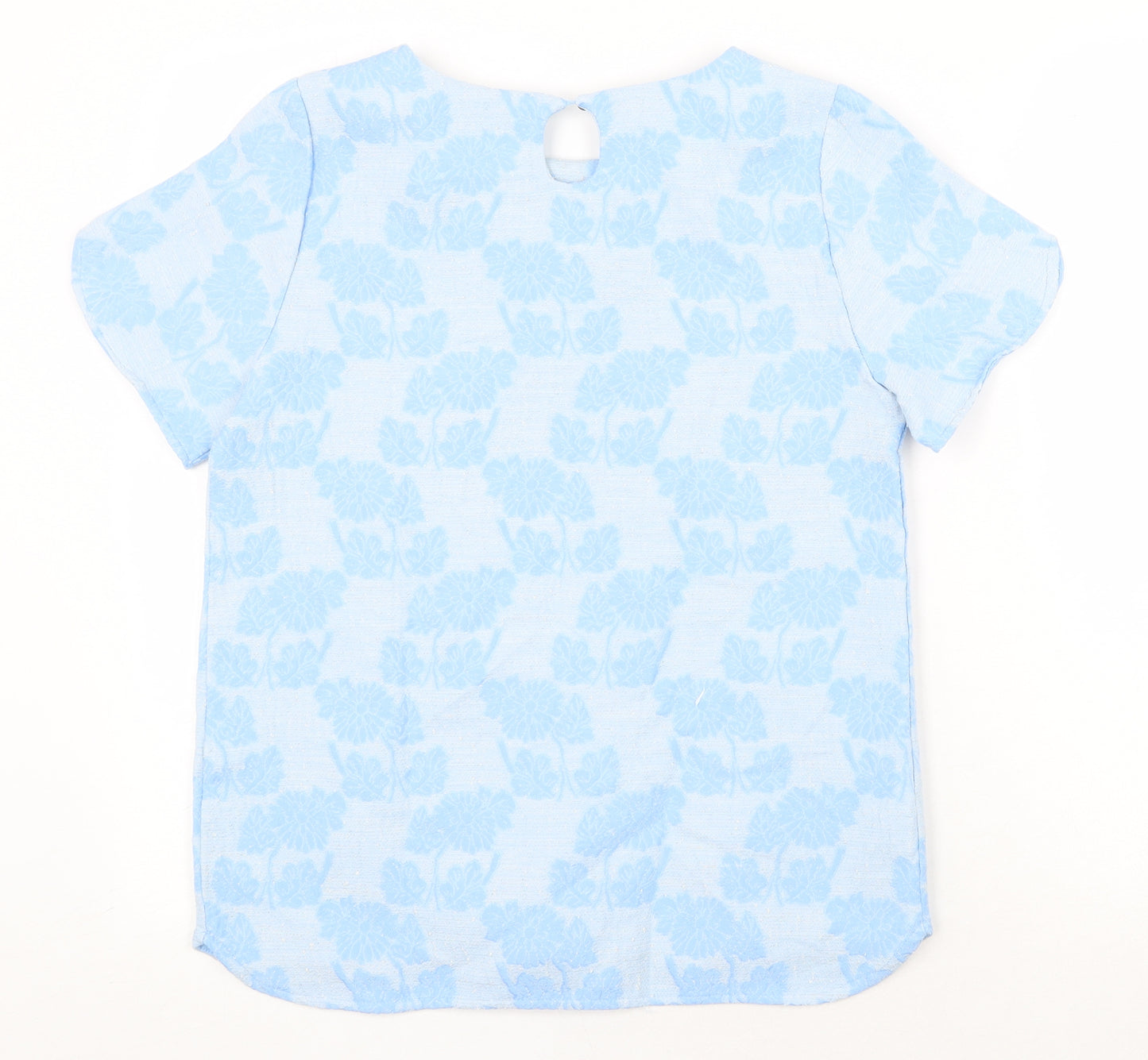 Zanzara Womens Blue Floral Cotton Basic T-Shirt Size XS Round Neck