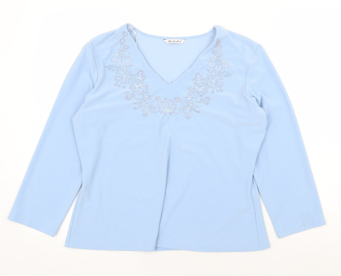 Berketex Womens Blue Polyester Basic Blouse Size 16 V-Neck