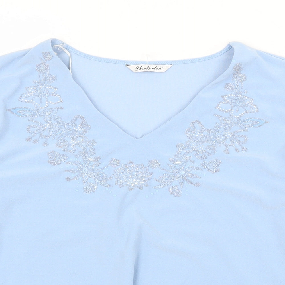 Berketex Womens Blue Polyester Basic Blouse Size 16 V-Neck