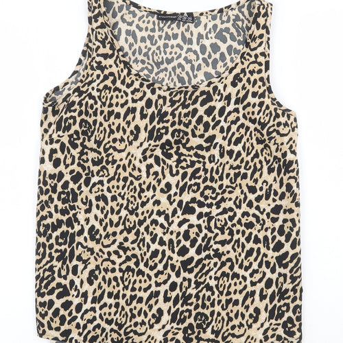 Atmosphere Womens Beige Animal Print Polyester Basic Tank Size 8 Scoop Neck - Leopard Pattern
