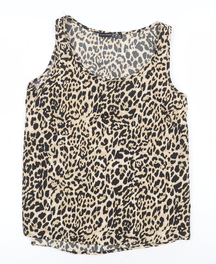 Atmosphere Womens Beige Animal Print Polyester Basic Tank Size 8 Scoop Neck - Leopard Pattern