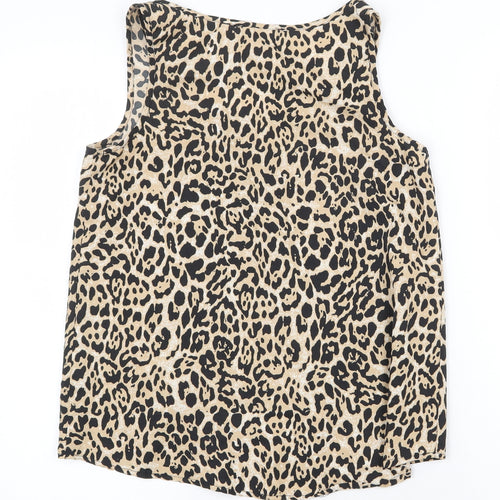 Atmosphere Womens Beige Animal Print Polyester Basic Tank Size 8 Scoop Neck - Leopard Pattern