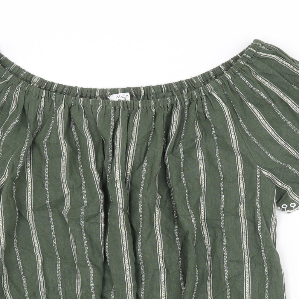 M&Co Womens Green Striped Cotton Basic Blouse Size 12 Boat Neck