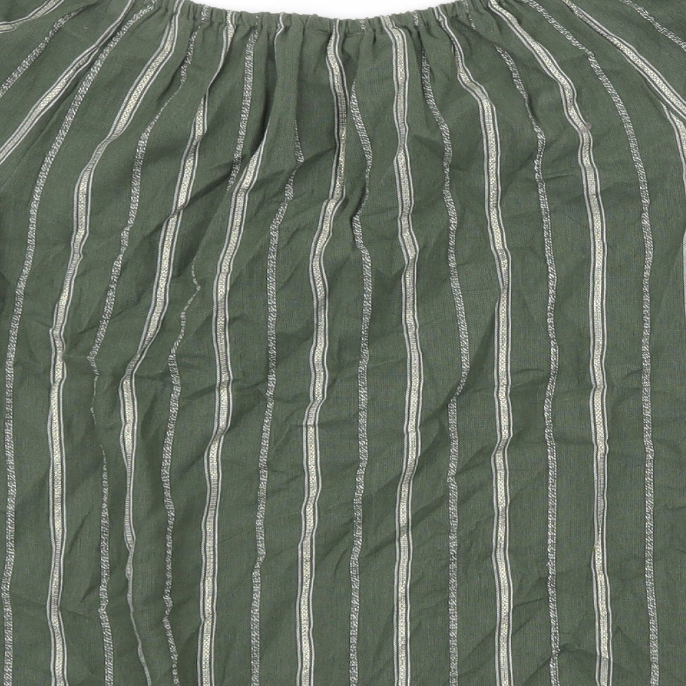 M&Co Womens Green Striped Cotton Basic Blouse Size 12 Boat Neck