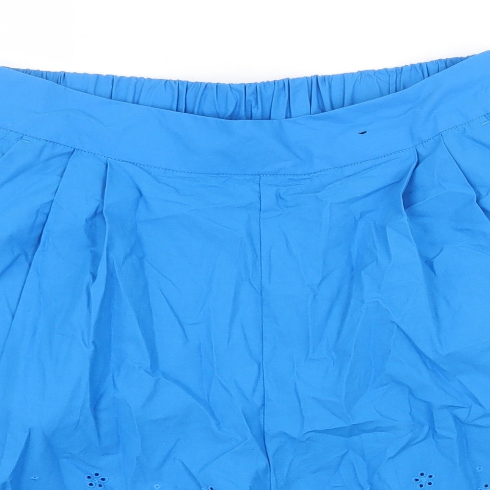 Marks and Spencer Womens Blue Viscose Culotte Shorts Size 10 Regular Pull On - Broderie Anglaise Details