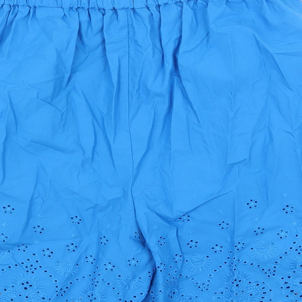 Marks and Spencer Womens Blue Viscose Culotte Shorts Size 10 Regular Pull On - Broderie Anglaise Details