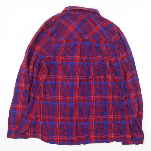 TU Womens Red Plaid Viscose Basic Button-Up Size 12 Collared