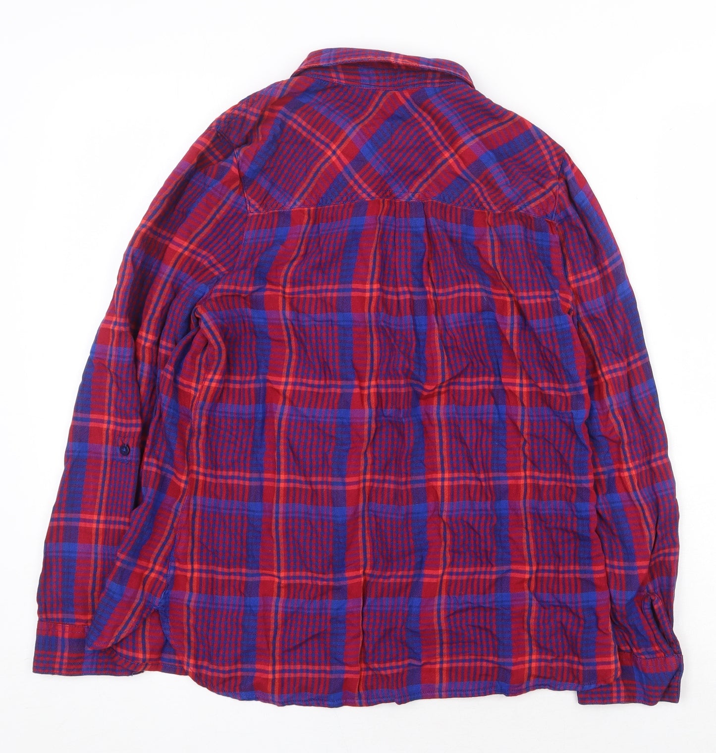 TU Womens Red Plaid Viscose Basic Button-Up Size 12 Collared