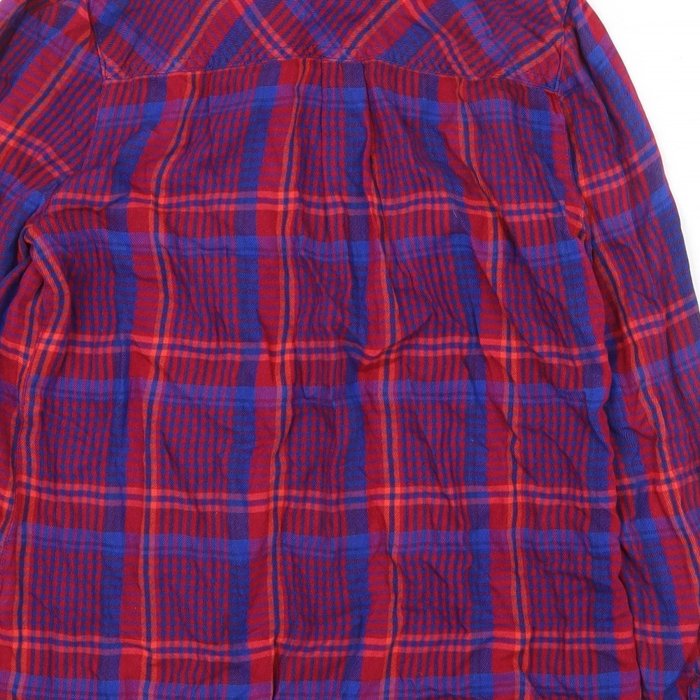 TU Womens Red Plaid Viscose Basic Button-Up Size 12 Collared