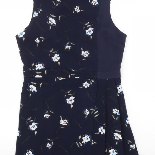Stella Morgan Womens Blue Floral Polyester A-Line Size 14 Round Neck Zip