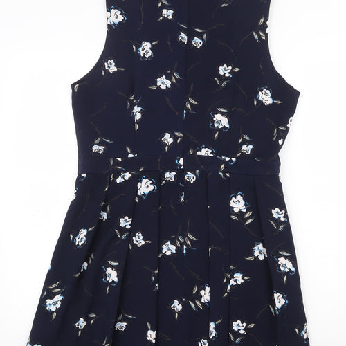 Stella Morgan Womens Blue Floral Polyester A-Line Size 14 Round Neck Zip