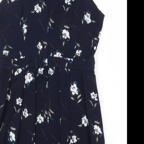 Stella Morgan Womens Blue Floral Polyester A-Line Size 14 Round Neck Zip