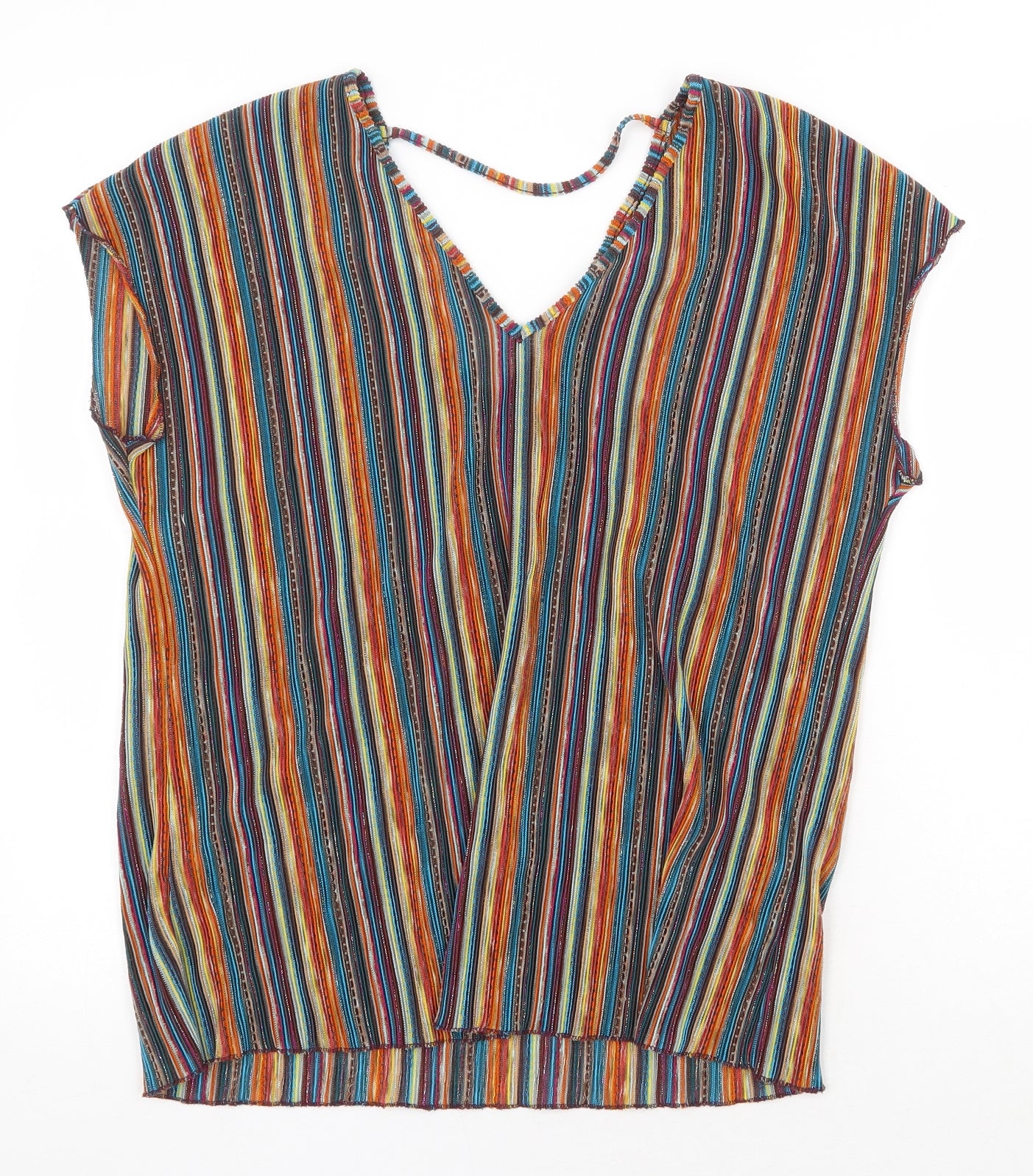 TU Womens Multicoloured Striped Polyester Basic Blouse Size 14 V-Neck