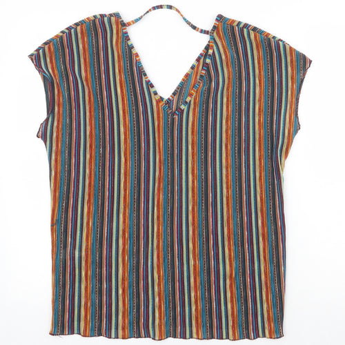 TU Womens Multicoloured Striped Polyester Basic Blouse Size 14 V-Neck