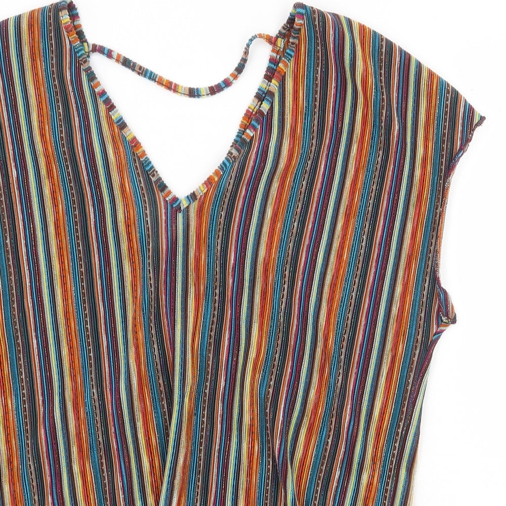 TU Womens Multicoloured Striped Polyester Basic Blouse Size 14 V-Neck