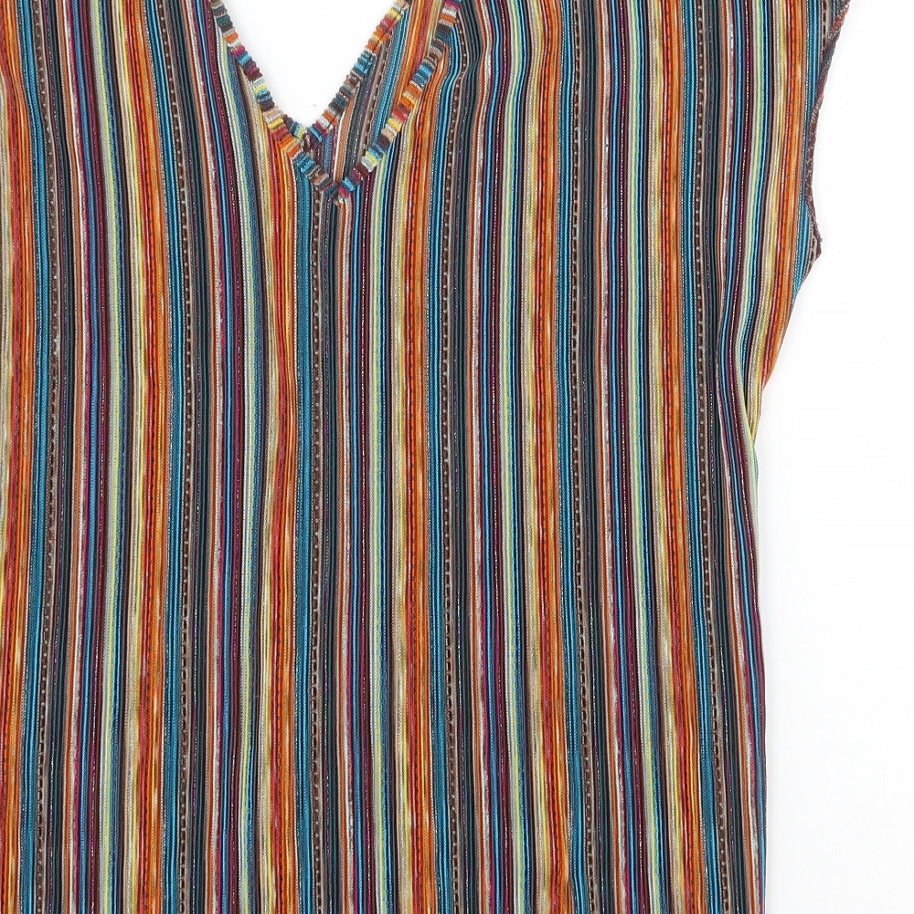 TU Womens Multicoloured Striped Polyester Basic Blouse Size 14 V-Neck