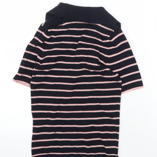 Marks and Spencer Womens Blue Striped Cotton Basic Polo Size S Collared