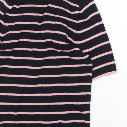 Marks and Spencer Womens Blue Striped Cotton Basic Polo Size S Collared