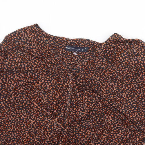 Marks and Spencer Womens Orange Geometric Polyester Basic Blouse Size 6 V-Neck