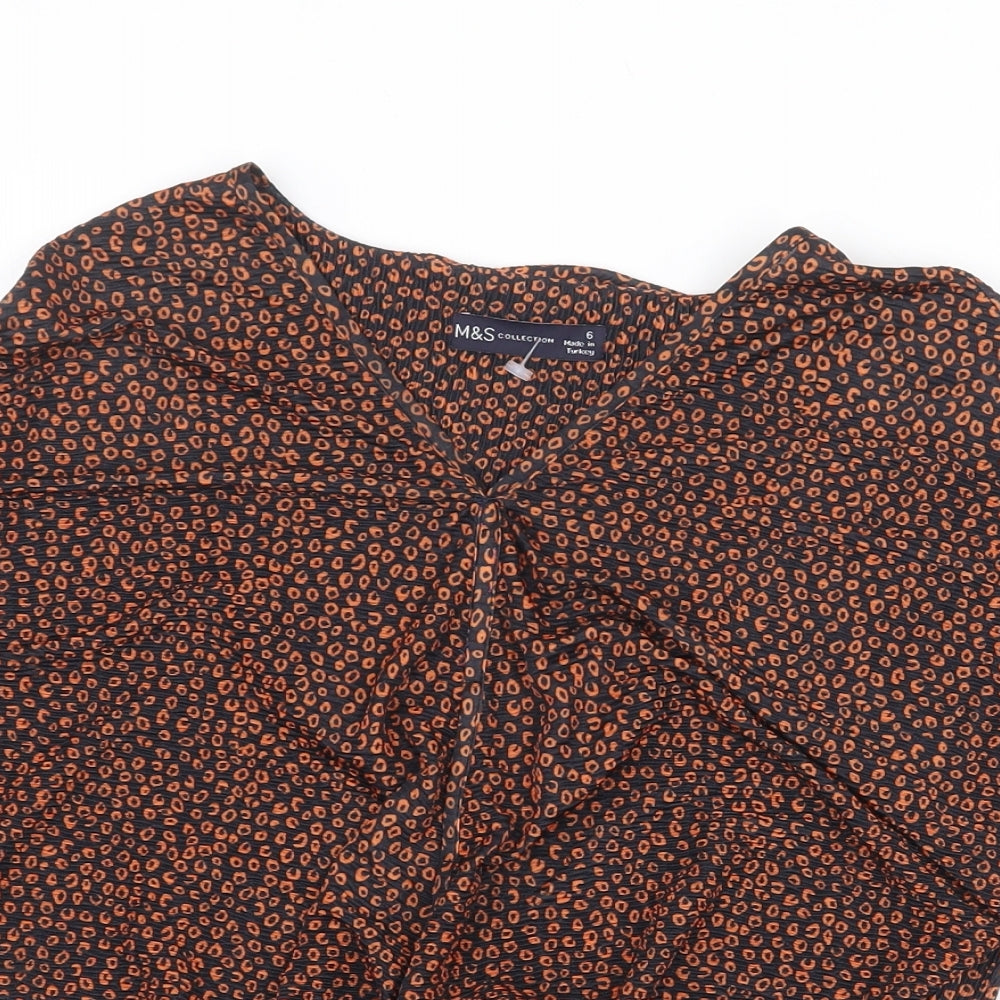 Marks and Spencer Womens Orange Geometric Polyester Basic Blouse Size 6 V-Neck