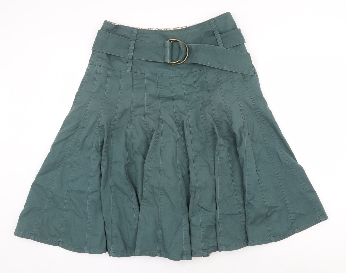NEXT Womens Green Cotton Swing Skirt Size 10 Zip