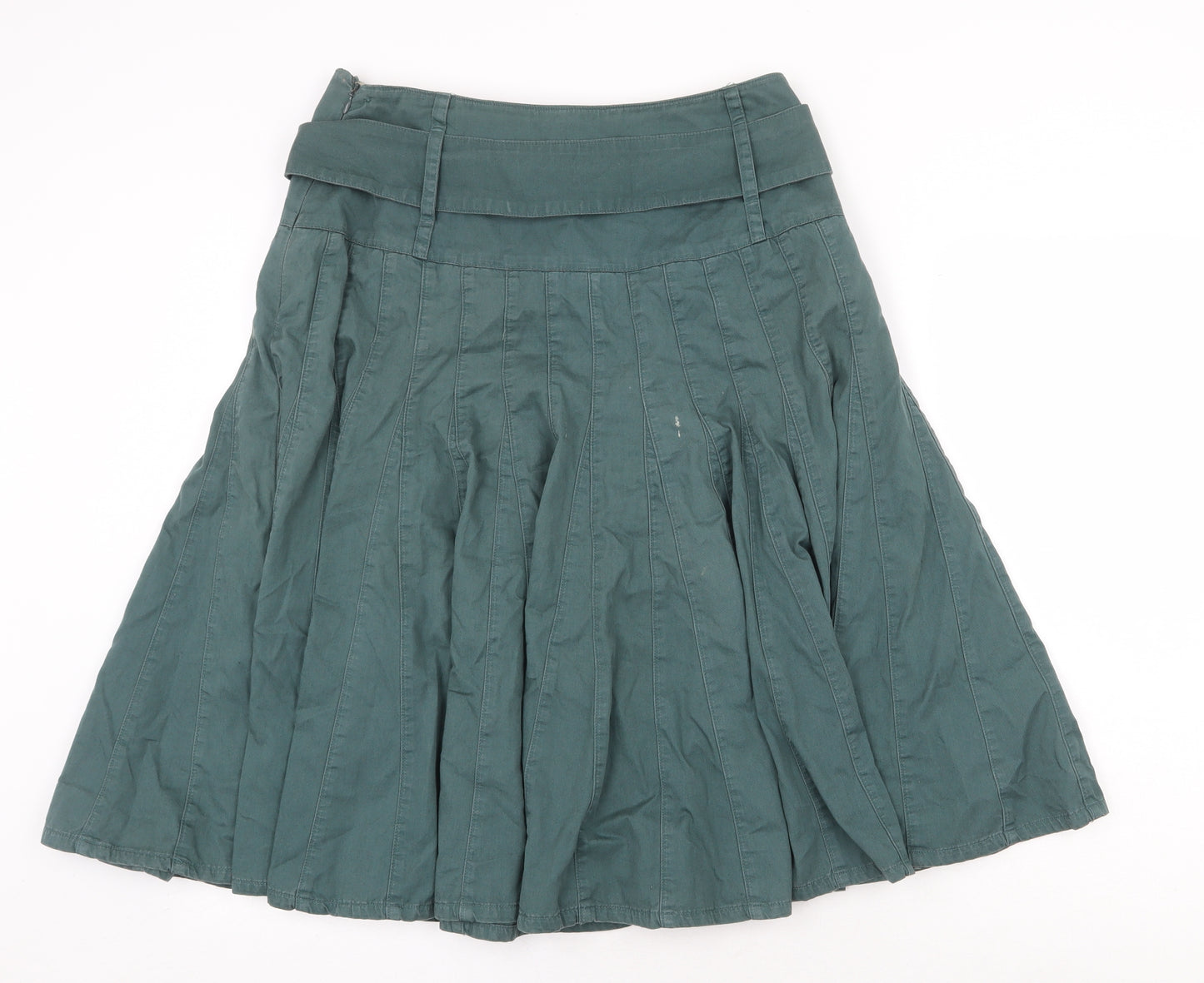 NEXT Womens Green Cotton Swing Skirt Size 10 Zip