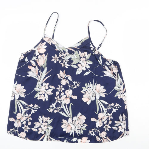 Love to Lounge Womens Blue Floral Polyester Basic Tank Size M V-Neck