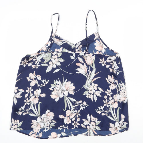 Love to Lounge Womens Blue Floral Polyester Basic Tank Size M V-Neck