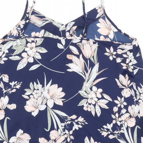 Love to Lounge Womens Blue Floral Polyester Basic Tank Size M V-Neck